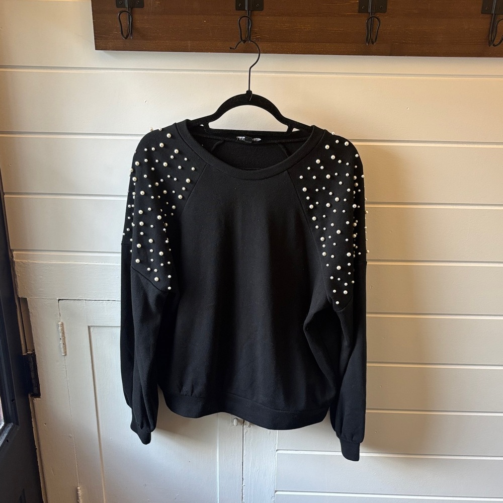 Express Black Sweatshirt with Pearl Details